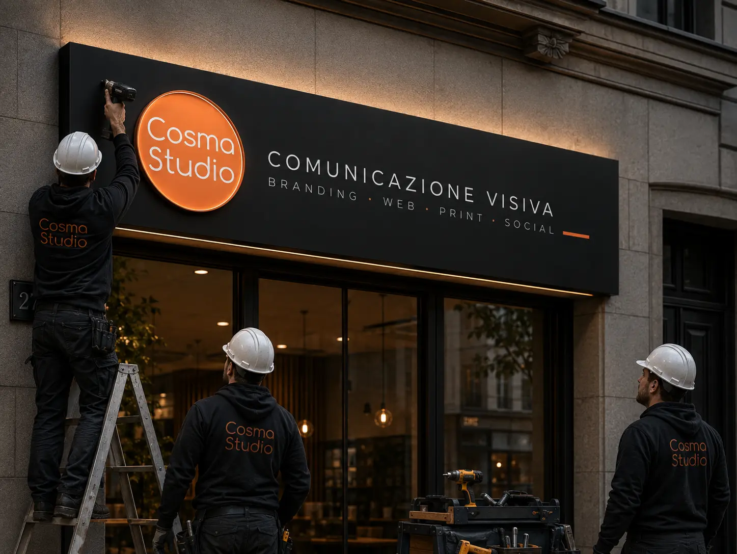 Anteprima del montaggio finale di una insegna